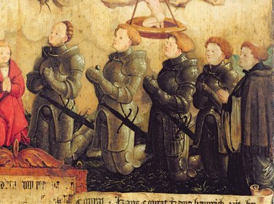 Knielende ridders (detail) door Master of Messkirch